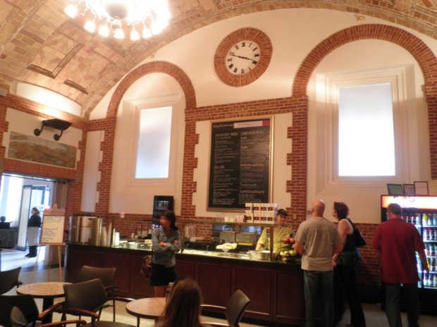 Map Room cafe. A bit pricey but restaurant-quality sandwiches and soups, great for a lunch or snack.