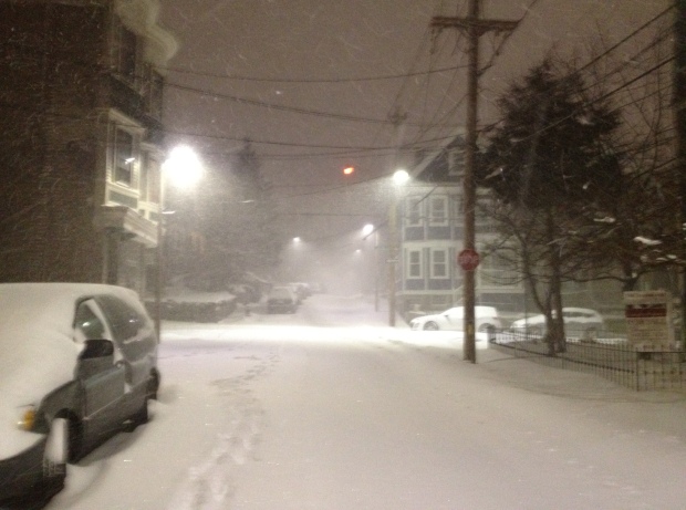 Now we've got a blizzard! 1 a.m. Tuesday, corner of Boylston & Chestnut Ave, Jamaica Plain, Boston