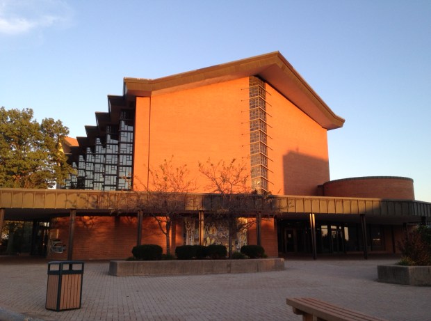 The sun sets on VU's Chapel of the Resurrection (photo: DY)